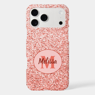 Pink coral light pastel sparkles bling Monogram iPhone 17 Pro Max Case