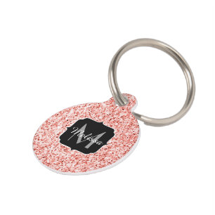 Pink coral light pastel sparkles bling Monogram Pet ID Tag