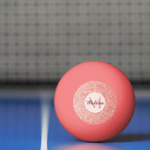 Pink coral light pastel sparkles bling Monogram Ping Pong Ball