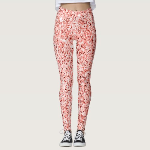 Pink coral light pastel sparkles glitter bling  leggings