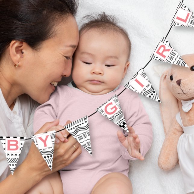 Pink Coral Native Abstract Aztec Boho Baby Girl Bunting Flags (Creator Uploaded)