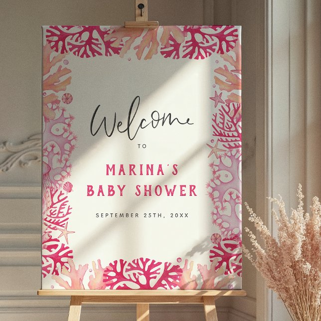 Pink Coral Nautical Baby Shower Welcome Sign (Creator Uploaded)