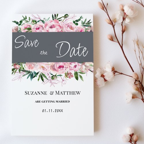 Pink coral peony floral summer Save the Date  Invitation