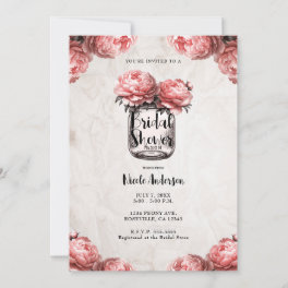 Pink Coral Peony Mason Jar Rustic Bridal Shower Invitation