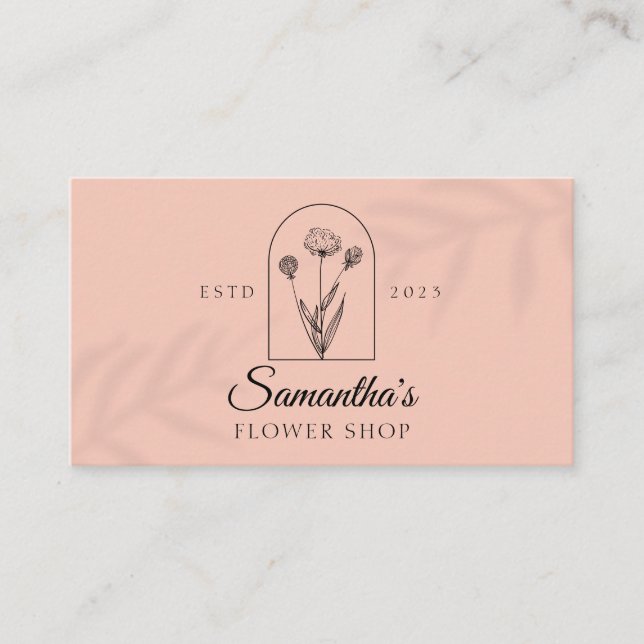 Pink Coral Plant Window Leaf Shadow Flower Business Card (Front)