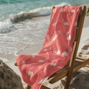 Pink Coral Red Flamingo Pattern Personalized Beach Towel