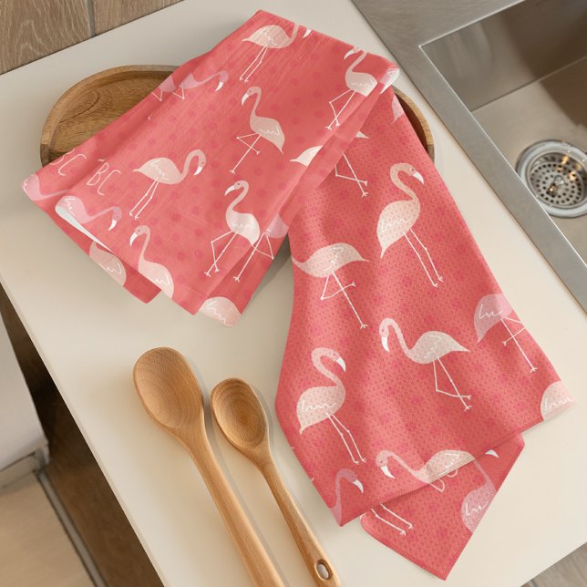 Pink Coral Red Flamingo Pattern Personalized Kitchen Towel (Creator Uploaded)