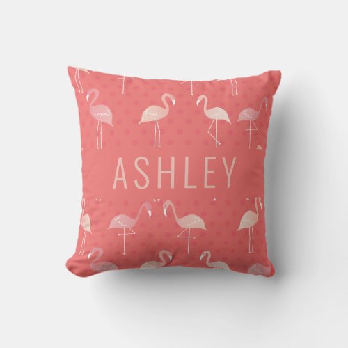 Pink Coral Red Flamingo Pattern Personalized  Throw Pillow