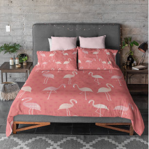 Pink Coral Red Flamingo Seamless Pattern Duvet Cover