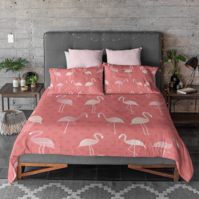 Pink Coral Red Flamingo Seamless Pattern Duvet Cover (Creator Uploaded)
