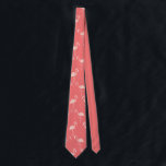 Pink Coral Red Flamingo Seamless Pattern Neck Tie<br><div class="desc">Pink flamingo bird on subtle coral red polka dots background design.</div>