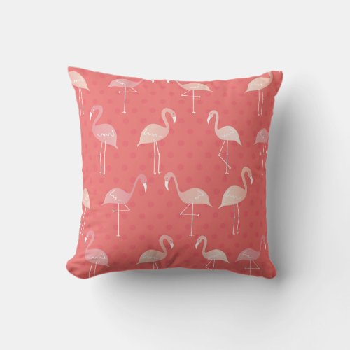 Pink Coral Red Flamingo Seamless Pattern  Throw Pillow