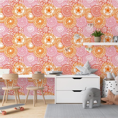 Pink Coral Red Orange White Floral Art Pattern Wallpaper