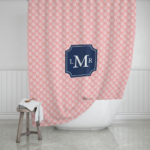 Pink Coral Reef Blue 3-Letter Monogram Shower Curtain