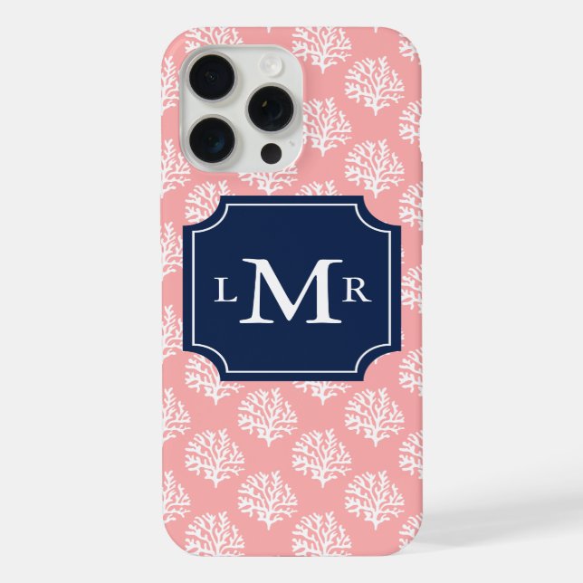 Pink Coral Reef Pattern and Monogram Iphone Case (Back)