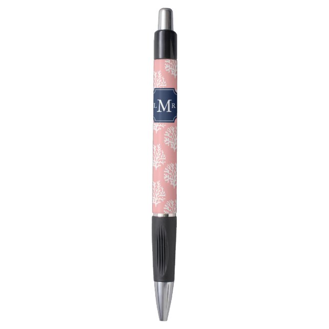 Pink Coral Reef Pattern Monogram Pen (Front Vertical)