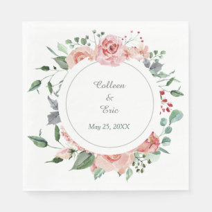 Pink Coral Rose Floral Wedding Napkins