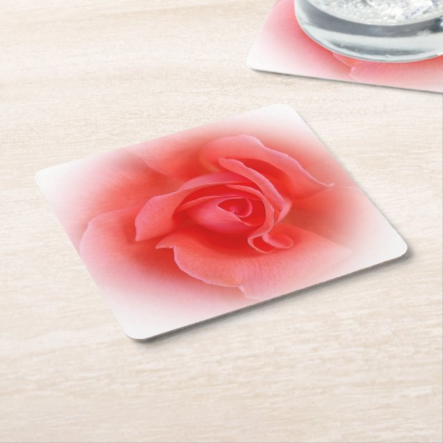 pink coral rose square paper coaster (Angled)