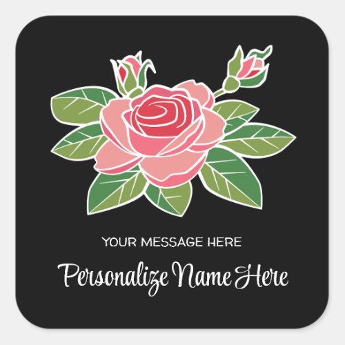 Pink Coral Rose Square Sticker