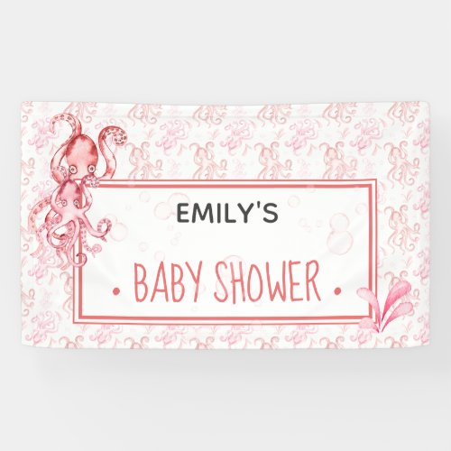 Pink  Coral Sea Life Octopus Baby Shower  Girl Banner