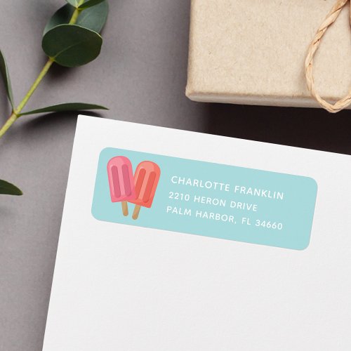 Pink  Coral Summer Popsicle Return Address Label