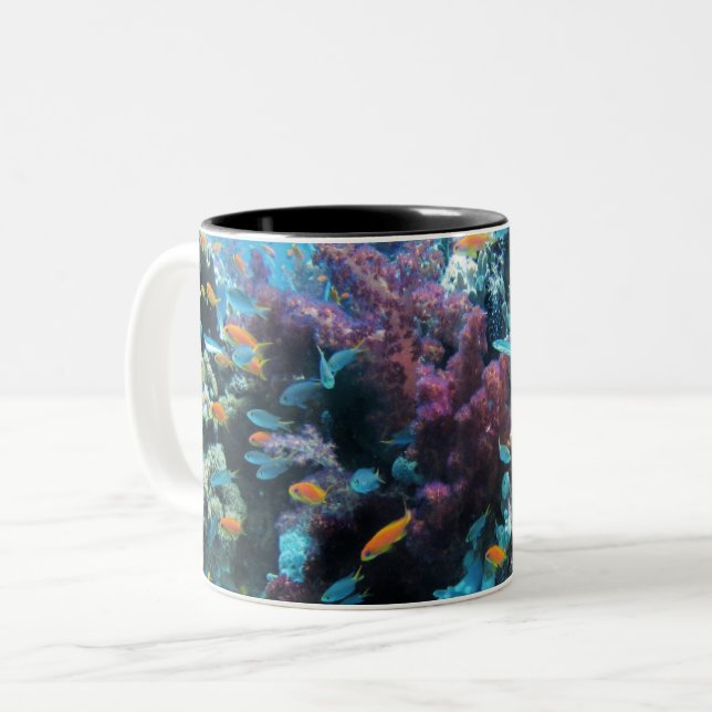 Pink Coral Underwater Two-Tone Coffee Mug (Front Left)