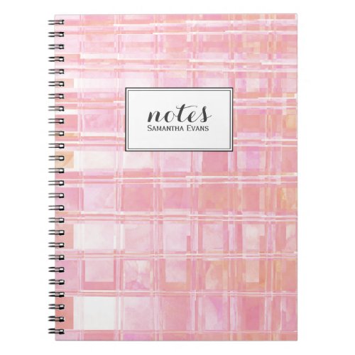 Pink Coral Watercolor Abstract Plaid Pattern Notebook