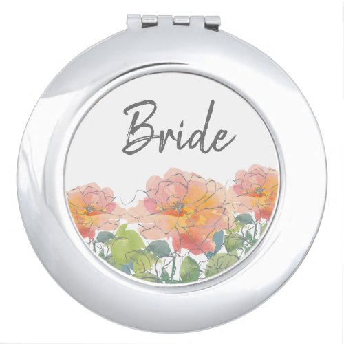 Pink Coral Watercolor Floral Leaves Wedding Bride Compact Mirror