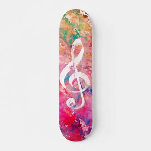 Pink Coral Watercolor Paint Music Note Treble Clef Skateboard