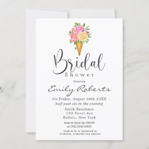 Pink Coral Yellow Ice Cream Cone Bridal Shower  In Invitation