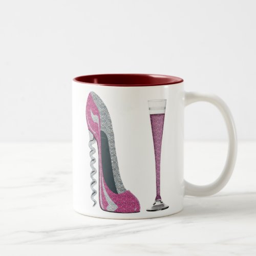 Pink Corkscrew Stiletto and Champagne Flute Two_Tone Coffee Mug