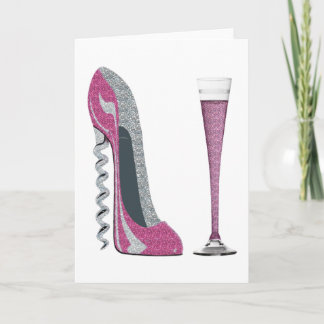 Pink Corkscrew Stiletto Champagne Flute Card