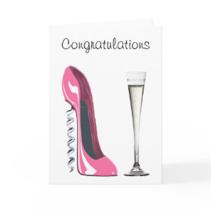 Pink Corkscrew Stiletto Shoe and Champagne Flute Card