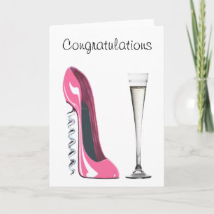 Pink Corkscrew Stiletto Shoe and Champagne Flute Card