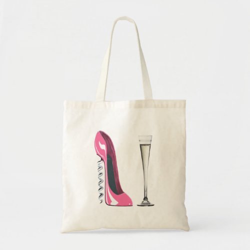 Pink Corkscrew Stiletto Shoe and Champagne Flute Tote Bag