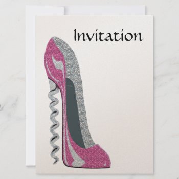 Pink Corkscrew Stiletto Shoe Art Invitation by shoe_art at Zazzle