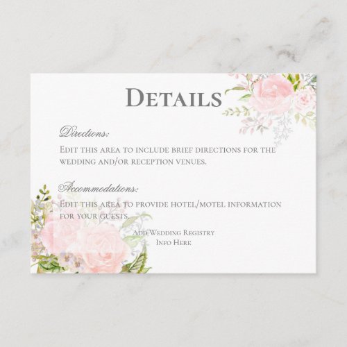 Pink Corner Bouquets Wedding Details Enclosure Card