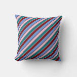 [ Thumbnail: Pink, Cornflower Blue, Dark Red & Teal Stripes Throw Pillow ]