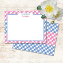 Pink & Cornflower Blue Preppy Gingham Stationery Note Card