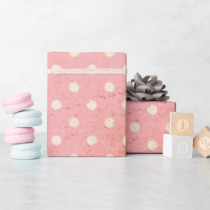 Pink Cornflower Vintage Polka Dot Wrapping Paper