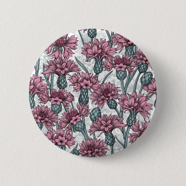 Pink cornflowers, wild flowers on white button (Front)