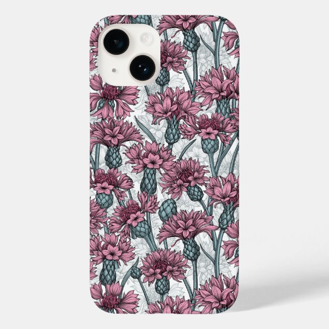 Pink cornflowers, wild flowers on white Case-Mate iPhone case (Back)