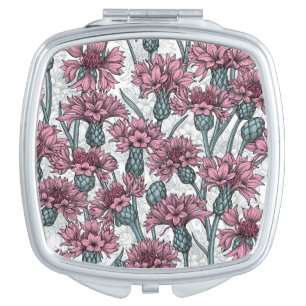 Pink cornflowers, wild flowers on white compact mirror
