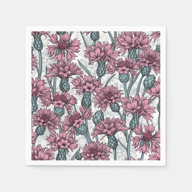 Pink cornflowers, wild flowers on white napkins (Front)