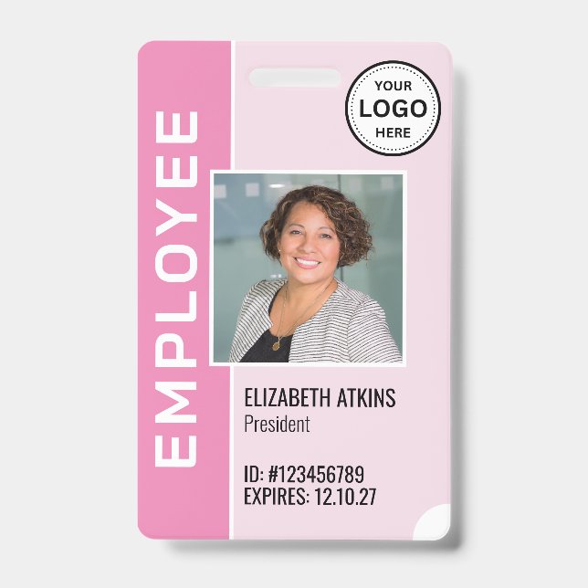 Pink Corporate Logo Employee Photo Badge (Front)