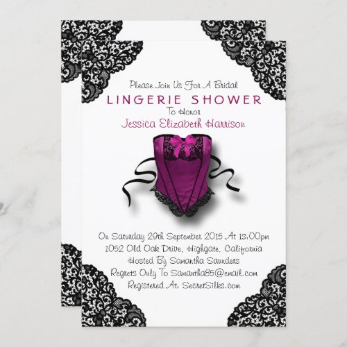Pink Corset  Black Lace Lingerie Shower Invitation