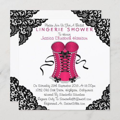 Pink Corset  Black Lace Lingerie Shower Invitation