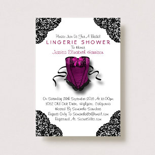 Pink Corset & Black Lace Lingerie Shower Invitation