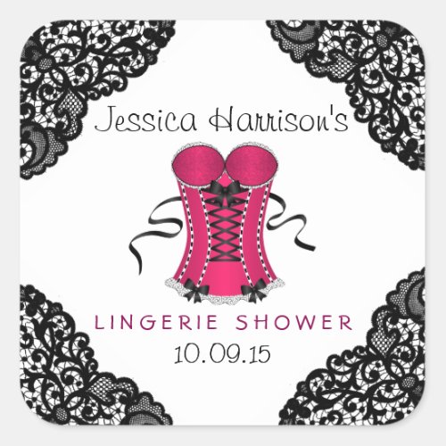 Pink Corset  Black Lace Lingerie Shower Stickers