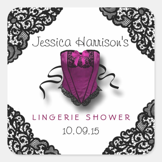 Pink Corset & Black Lace Lingerie Shower Stickers (Front)